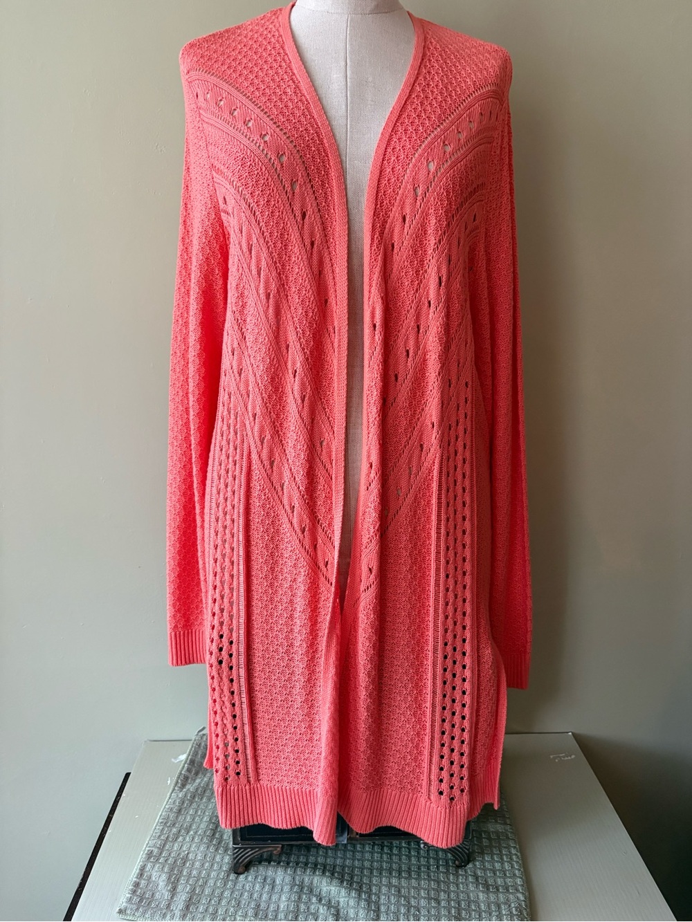 Northern Reflections Coral Open-Front Knit Cardigan XL cotton blend